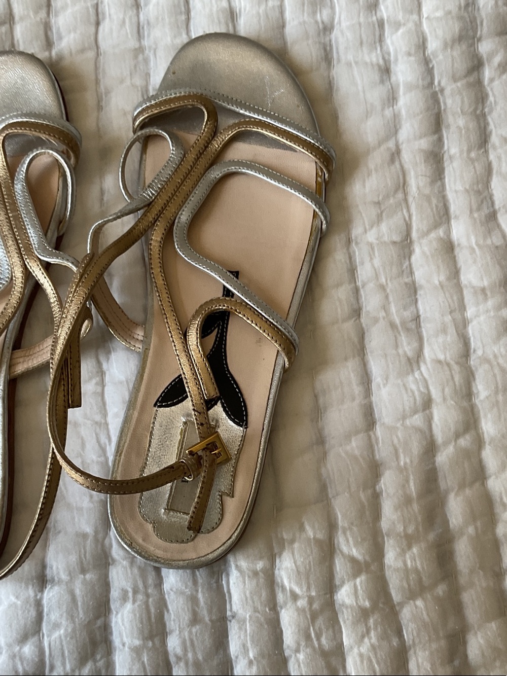 Prada Gold Leather Strappy Flat Sandals - Picture 3 of 3